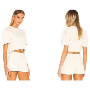 Lovers + Friends Tasha Tee Shirt Off White French Terry Crop Top Size Small